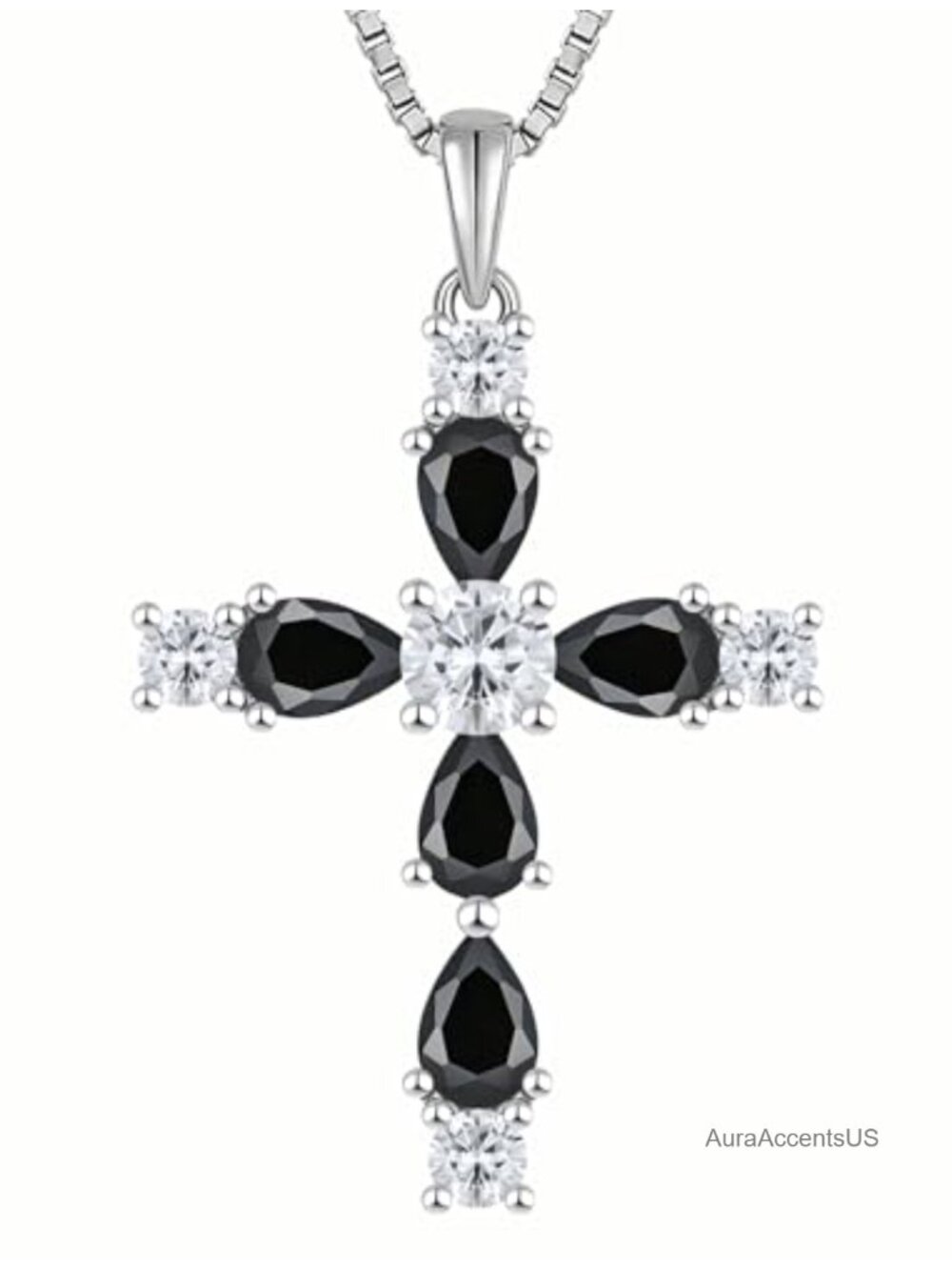 Sterling Silver Cross Necklace Halo Gemstone Pendant Religious Gift